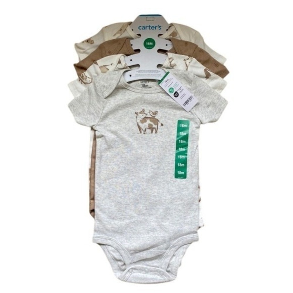 Carter's Baby Boys 4-pack Body Suit Tan, Heather Gray, White 18M New with‎ Tags!